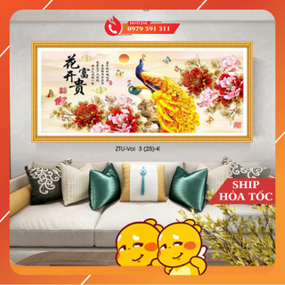 Tranh dán tường tranh phong thủy chim công hoa mẫu đơn