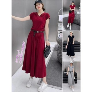 Hàng nhập - Set bộ nữ thun cotton mịn mát cổ V tay ngắn, sét đồ Quảng Châu gồm áo và châm váy xòe 18062024