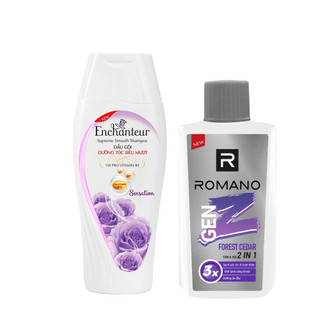 COMBO Dầu gội nước hoa Enchanteur Sensation 180g + Tắm gội/ sữa tắm Romano 60g