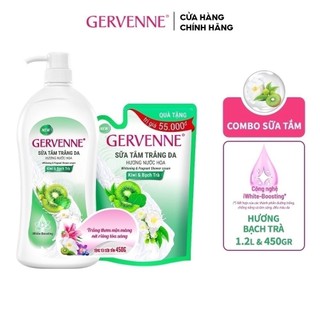 Sữa tắm trắng da gervenne kiwi và bạch trà 1.2l + túi sữa tắm 450gr