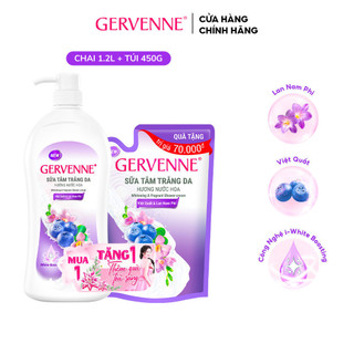 Sữa tắm trắng da gervenne việt quất và lan nam phi 1.2l + túi sữa tắm 450gr