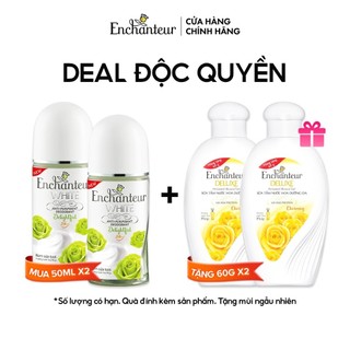 Combo 2 lăn khử mùi trắng da Enchanteur Delightful 50ml - Tặng 2 Sữa tắm 60gr