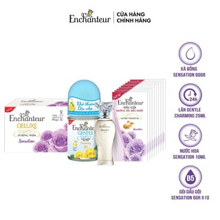 [HB Gift] Bộ 13 quà tặng Enchanteur (Lăn Gentle Charming 25ml, Nước hoa 10ml, Xà bông 90g và 10 Gói dầu gội Sensation)