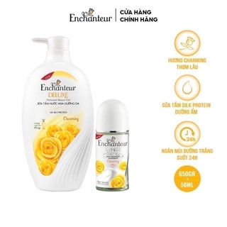 Combo Sữa tắm nước hoa Enchanteur 650g và lăn khử mùi trắng da 50ml (hương Charming)