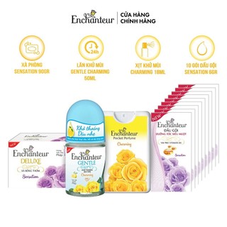 [HB Gift] Combo 13 quà tặng Enchanteur(gồm Lăn khử mùi 25ml, Nước hoa 18ml, Xà bông 90gr, 10 gói Dầu gội)