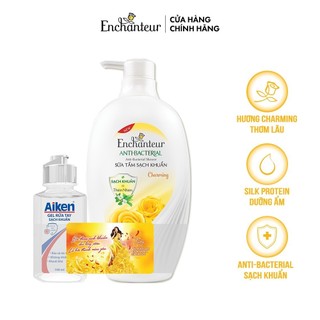 Sữa tắm sạch khuẩn từ thiên nhiên Enchanteur Charming Anti-Bacterial 650gr - Tặng Gel rửa tay sạch khuẩn Aiken 100ml