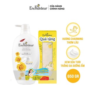 Sữa tắm trắng và dưỡng ẩm Enchanteur Charming 650gr - Tặng túi Tote xinh xắn