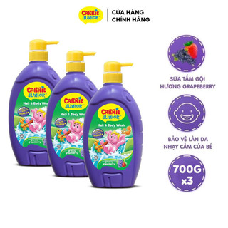 Combo 3 Sữa Tắm Gội cho bé Carrie Junior Hương Grapeberry