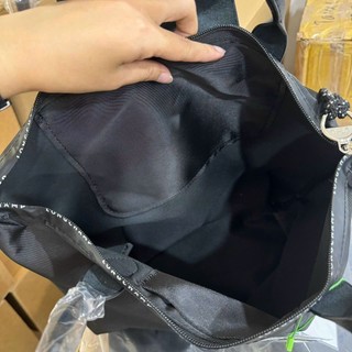 Túi tote Longchamp vải dù nắp da