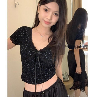 [SUMMER 2024] Áo thun ngắn tay hoa cổ chữ V có ren trơn phong cách thời trang mùa hè SIÊU CUTE A83