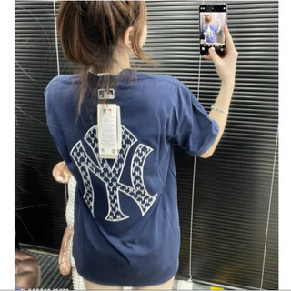 Áo Phông MLB NY Chính Hãng - Áo Thun Cổ Tròn Logo Thêu Xù In Lưng Cao Cấp Form Dáng Hàn Quốc