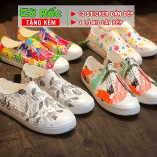 Giày nhựa nam nữ đi mưa native họa tiết màu sơn  nhiều mẫu lựa chọn tặng thêm 2 jibitz sticker gắn dép