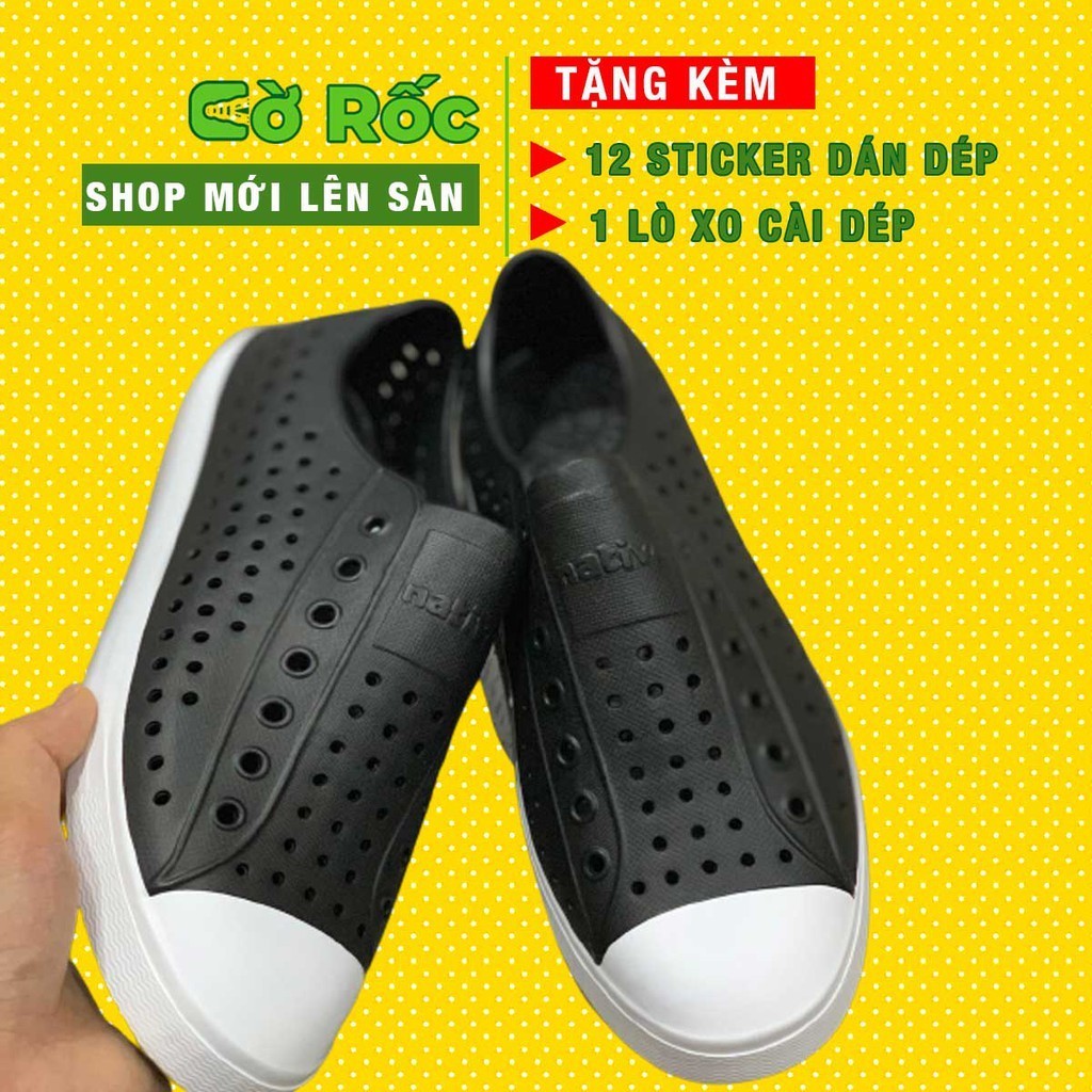 giày nhựa đi mưa  native MAU DEN cho  bé trai và bé gái từ 6 tuổi đến 15 tuổi tặng thêm 2 jibitz sti