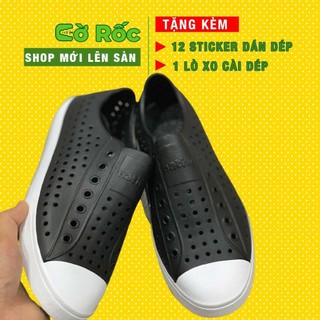 giày nhựa đi mưa  native MAU DEN cho  bé trai và bé gái từ 6 tuổi đến 15 tuổi tặng thêm 2 jibitz sticker gắn dép native