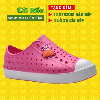 giày nhựa đi mưa  native cho bé trai và bé gái  họa tiết hồng neon SHINNATIVESON tặng thêm 2 jibtiz native