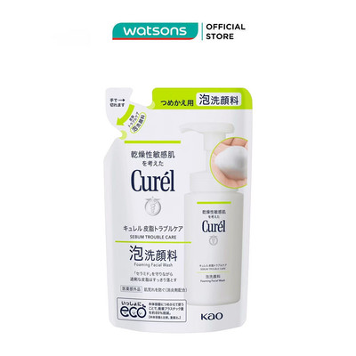 Sữa Rửa Mặt Dạng Bọt Curél Cho Da Dầu Sebum Trouble Care Foaming Facial Wash Refill 130ml