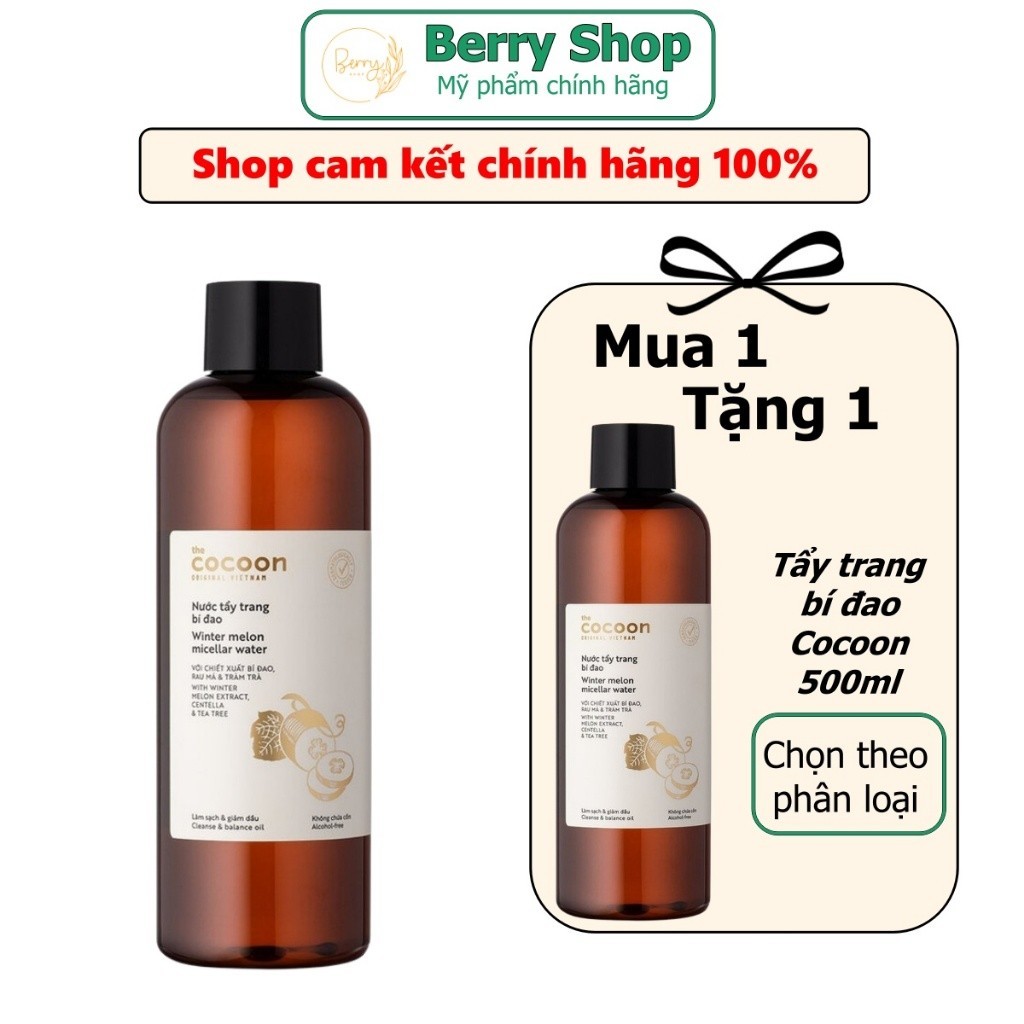 Tẩy trang bí đao - hoa hồng Cocoon 500ml dành cho da dầu, da khô