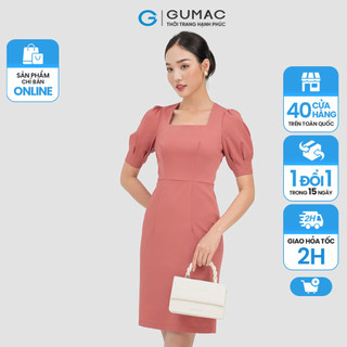 Đầm nữ thời trang GUMAC màu hồng dáng chữ A cổ vuông DC06064