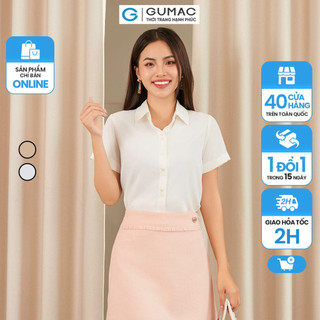Áo sơ mi nữ tay ngắn thời trang GUMAC LAE0101, sơ mi công sở màu trắng phối nút