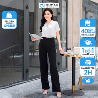 Quần tây đen nữ ống suông, lưng cao phối túi thời gumac qd09024