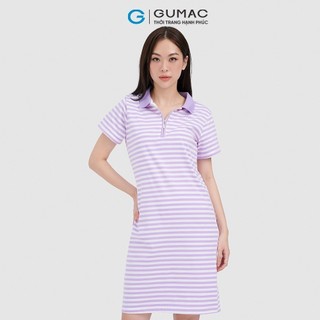 Đầm polo nữ gumac sọc phối bo vải cotton dc09022