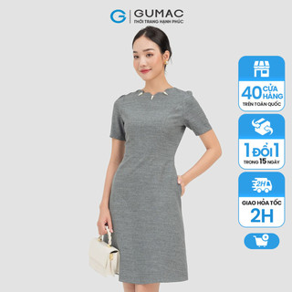 Đầm nữ thời trang GUMAC màu xám dáng chữ A có cổ đính ngọc DC07012