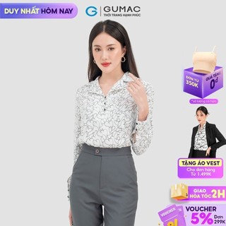 Áo sơ mi nữ GUMAC màu trắng kiểu công sở cổ vest tay dài AC07030