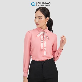 Áo sơ mi nữ gumac phối nơ cách điệu vải lụa nhật tay dài ac07025