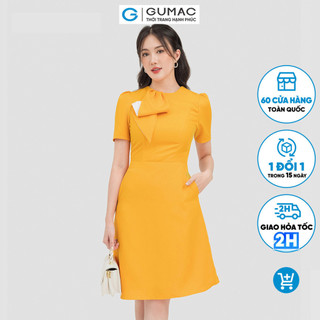 Đầm form chữ a phối nơ dc07013 thời trang gumac