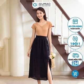 Váy maxi xẻ tà trước thời trang gumac vd06037