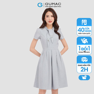 Đầm ôm nữ phối nơ thêu thời trang gumac dáng xòe dc09070