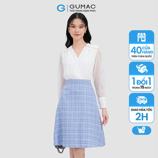 Đầm nhún vai phối caro thời trang gumac dc10001
