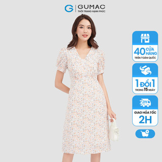 Đầm hoa nhí gumac cổ v phối viền đăng ten dc09087