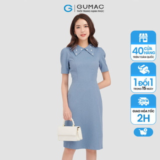 Đầm ôm body nữ đính hoa ren thời trang gumac màu xanh dc09035