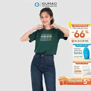 Áo thun nữ gumac nhiều màu cổ tròn tay ngắn in chữ atc08086