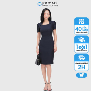 Đầm nữ cổ vuông phối nút thời trang GUMAC DC04041
