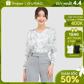 Áo sơ mi nữ thời trang GUMAC thiết kế xếp vai họa tiết AC05076