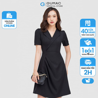 Đầm nữ thời trang GUMAC màu đen dáng chữ A phối cổ vest DC05010