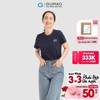 Áo thun nữ cổ tròn cơ bản thời trang nữ GUMAC thiết kế chữ thêu ATB12006