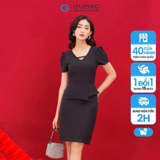 Đầm nữ body công sở GUMAC thiết kế cổ V phối bèo DC01040 - mẫu mới