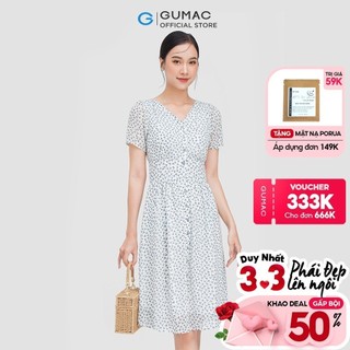 Đầm cổ v phối nút dc06032 thời trang gumac