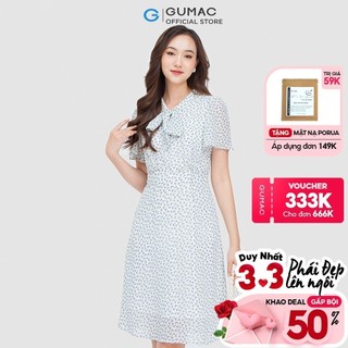Đầm họa tiết buộc nơ thời trang GUMAC DC05044