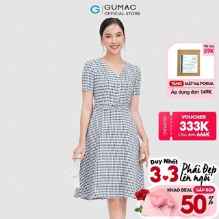 Đầm caro phối bèo eo dc05043 thời trang gumac
