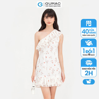 Đầm nữ lệch vai phối bèo thanh lịch quyến rũ GUMAC họa tiết hoa DB774