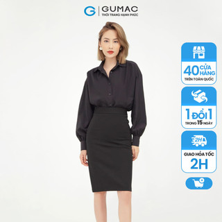 Áo sơ mi nữ nano tay phồng GUMAC màu đen thanh lịch AB504