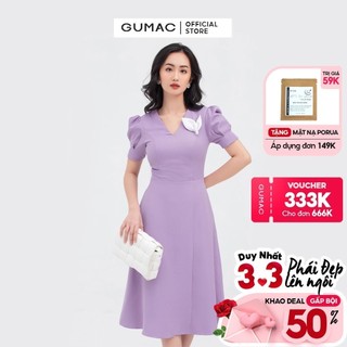 Đầm nữ cổ V phối phụ kiện GUMAC ôm body quyến rũ DC03032