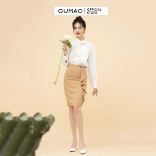 Chân váy ôm nữ phối bèo màu nâu trơn thanh lịch GUMAC VB581