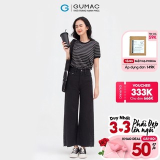 Quần jeans nữ rộng phối GUMAC nhiều màu trẻ trung QJB879