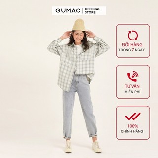 Quần baggy nữ phối đai GUMAC màu xanh, thiết kế basic, trẻ trung, QJB183