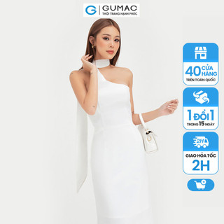 Đầm ôm nữ cúp ngực dây cổ GUMAC màu trắng ôm body quyến rũ DB472